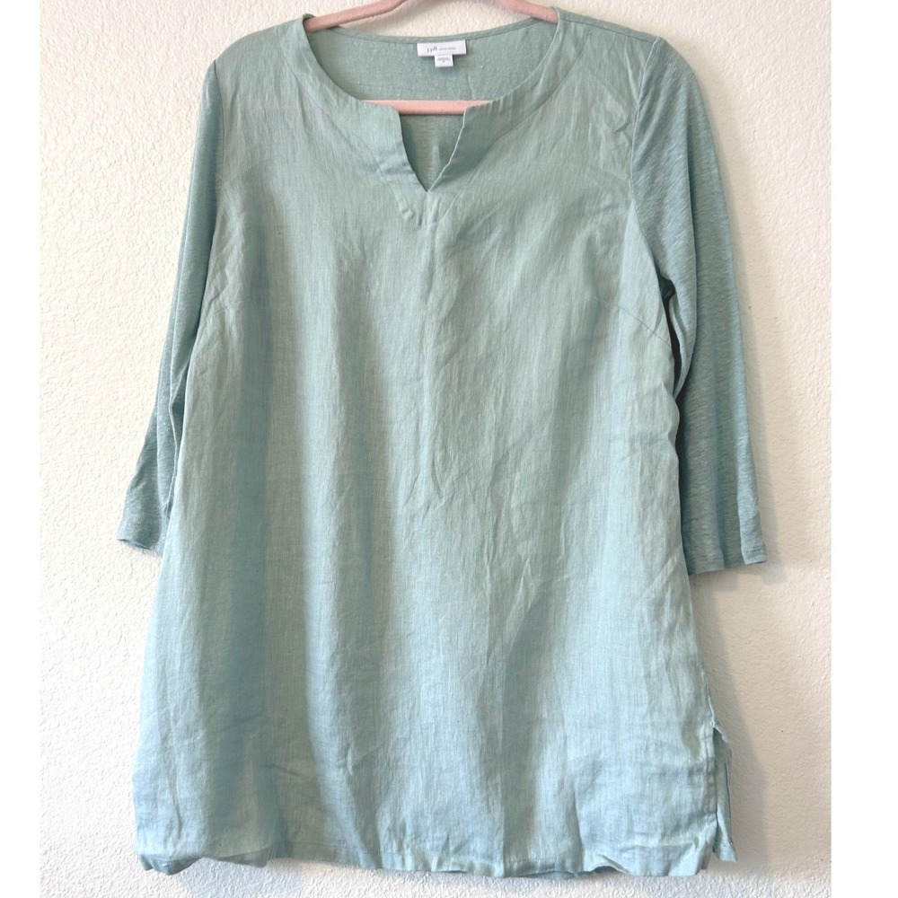 J. Jill Love Linen‎ Tunic Top SZ Medium Sage Green 3/4 Sleeve 100% Linen